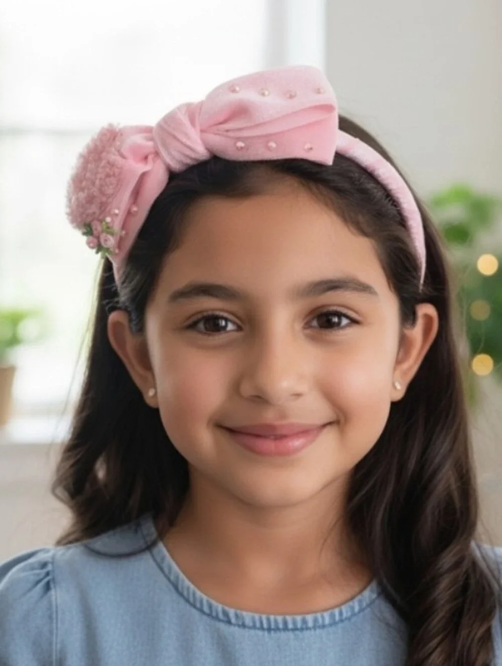 ⭐Handmade Adorable Pink Bow Hairband Velvet For Girls